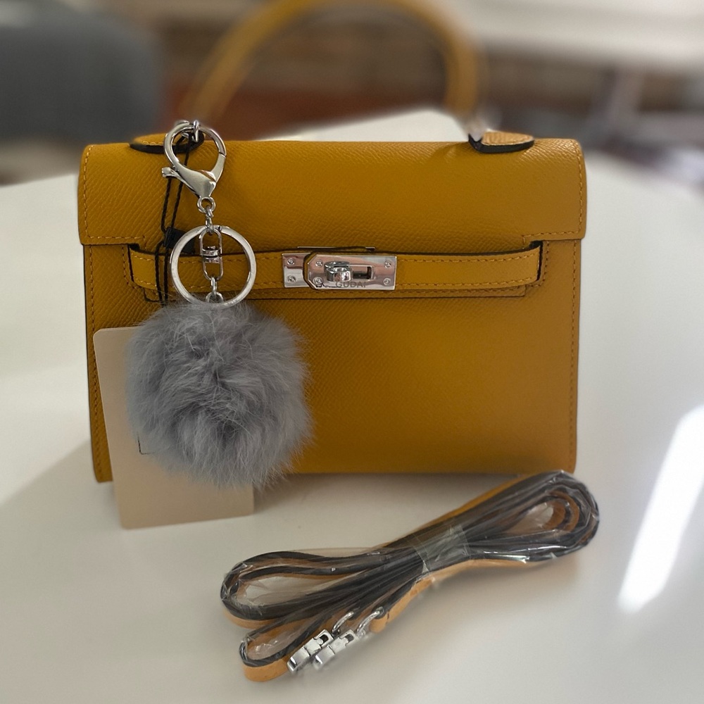 COPY - Cute genius cowhide leather yellow Mini 20cm Kelly crossbody satchel bag